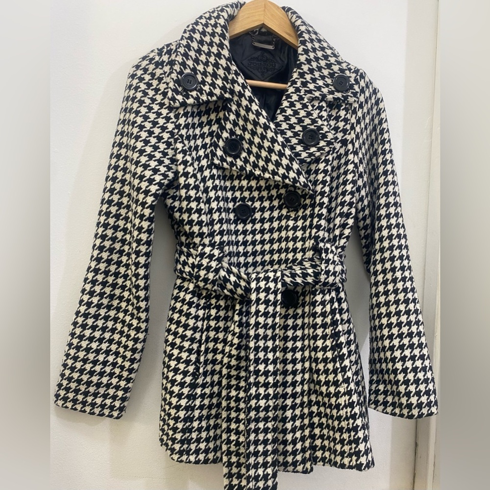 Jou Jou Black and White Houndstooth Pea Coat